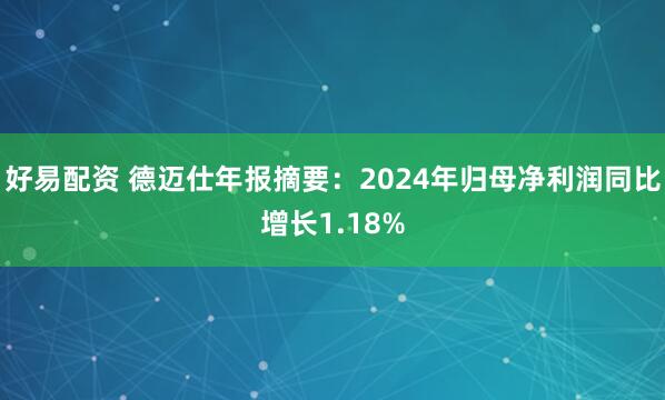 好易配资 德迈仕年报摘要：2024年归母净利润同比增长1.18%